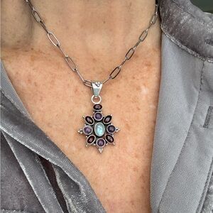 Silver 925 Pendent with Genuine Garnet, Amethyst and Moon Stone. 
Handmade.